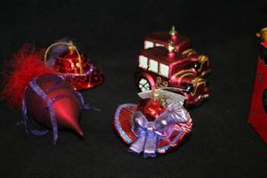 lot 1122 image: Lot of (5) Assorted Holiday Ornaments - Cars, Hats and more