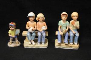 lot 1155 image: Lot of (3) 1980 Enecso Assorted Collectors Figurines - Tennis Boy, Boy and Girl with Soccer Ball, Boys with Baseball Gear