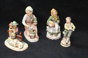 lot 1158 image: Lot of (4) Assorted Porcelain Collectors Figurines - Boy and Girl with Lambs, Young Child, Grandma Watering Plants, Grandma Baking