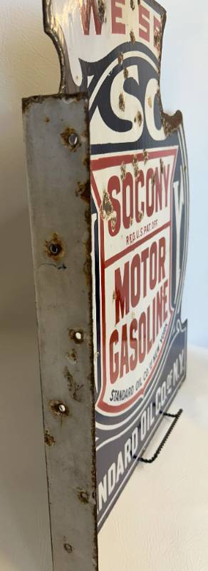 Vintage Porcelain SOCONY STANDARD Oil Flanged Sign for Sale in