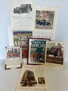 lot 36 image: Vintage 1907 Great Arrow Ad on Canvas, 6 Additional ARROW Ads, Framed, Life, Copyright 1907 Arrow ad