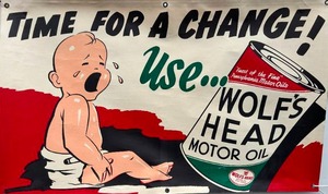 lot 2 image: Vintage WOLFS HEAD Motor Oil Banner