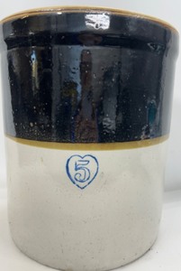 lot 9 image: RARE 5 Gallon BURLEY & WINTER Blue Heart Crock