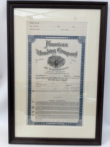 lot 47 image: Framed AMERICAN BONDING CO. Insurance Policy Agreement
