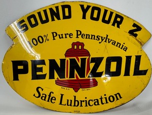 lot 50 image: Vintage Double Sided PENNZIOL Sign - Sound Your Z