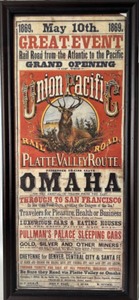 lot 58 image: Framed 1965 Vintage Reprint of 1869 Omaha Union Pacific Railroad Poster