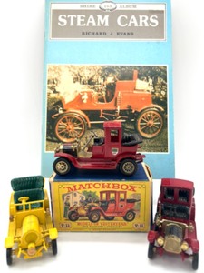 lot 60 image: Vintage MATCHBOX Steam Cars - Qty 3 and Steam Cars Booklet