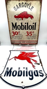 lot 90 image: Vintage MOBILGAS Sign, Mobilgas Decal, Reproduction Gargoyle Sign