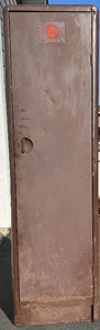 lot 91 image: Vintage Brown Locker with BOWLING GREEN STATE UNIVERSITY Decal on Front