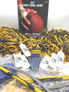lot 95 image: University of Michigan Cheer Lot - 93rd Rose Bowl Program, Pennants, 2 Banners, 6 Pompoms