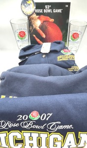 lot 96 image: 2007 ROSE BOWL Lot - Polos, Sweatshirt, Long sleeve T-shirt, Logo Glasses, Program, Button