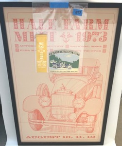 lot 140 image: 1973 Hale Farm Meet Framed Poster, VMCCA National Meet Plaque, 1st Place Ribbon