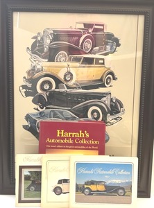 lot 156 image: Sign & Framed Harrahs Vehicle Auction Poster, Hardcover Book & 3 Softcover Harrahs Auto Collection Books