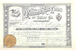 lot 102 image: UNREDEEMED, The Prudential Real Estate and Trust Co. Stock Certificate