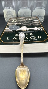 lot 105 image: 1893 Worlds Fair Chicago, 3 Glasses, Silver Spoon & Book
