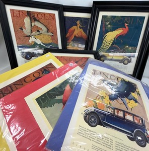 lot 130 image: 1928 Lincoln Ad Lot - Includes 4 Framed Ads & 3 Matching Unframed Ads