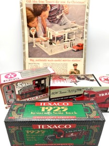 lot 201 image: 3 TEXACO Die Cast TrucksBanks & Vintage Ad