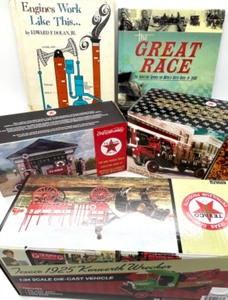 lot 207 image: 3 TEXACO Die Cast TrucksBanks & 2 Hardcover Books