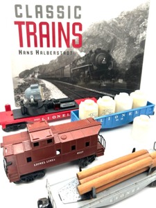 lot 215 image: LIONEL O Scale Train Car Lot & 1 Hardcover Book