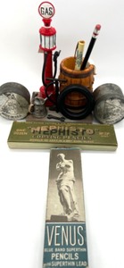 lot 240 image: Gas Pump PenPencil Holder, 2 Flint Inks Tins and More