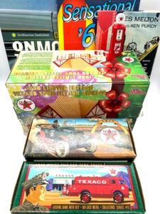 lot 222 image: Limited Edition Texaco Filling Station, 2 Die Cast Trucks, 3 Books - 1 Signed by Author