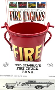 lot 226 image: 1926 Die Cast Seagrave Firetruck, 8 Metal Fire Bucket, Hardcover Book