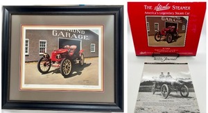 lot 59 image: Signed, STANLEY STEAMER framed Art, Americans Legendary Steam Car Book Signed by Author, Kit Foster, Pamphlet