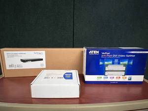 lot 31 image: NEW StarTech USBPS2 Pass-Thru Module, Tripp-Lite DVI Audio Splitter, and Aten VanCryst DVI Video Splitter