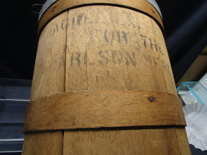 lot 45 image: Wooden Shipping Barrel & Rug Fabric