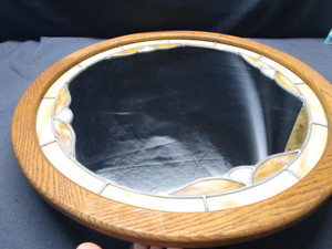 lot 51 image: Oak Framed Mirror with Stained Glass