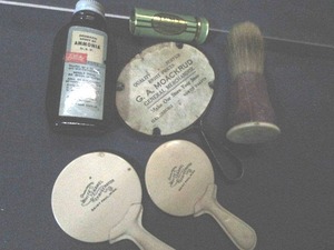 lot 75 image: Mini Hand Mirrors, Bottle, Tin, Shaving Brush