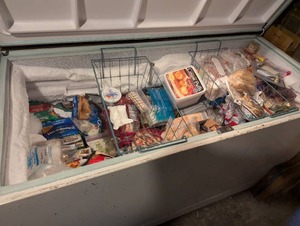 Chest freezer full of food  Freezer and Food are all included, THIS IS AVAILABLE 2 MILES FROM OUR WAREHOUSE BY APPOINTMENT ONLY
