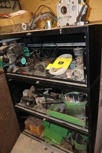 John Deere Mower Parts & Pieces Etc. wShelving Unit
