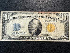 1934 A Yellow Seal $10 Dollar Silver Certificate