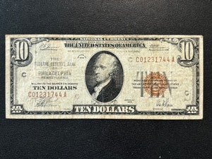 1929 Brown Seal $10 Dollar National Currency Philadelphia