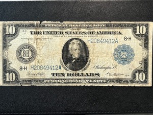 1913 Blue Seal $10 Dollar Federal Reserve Note
