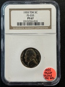1955 Jefferson Nickel Proof NGC PF67 Triple Die Reverse
