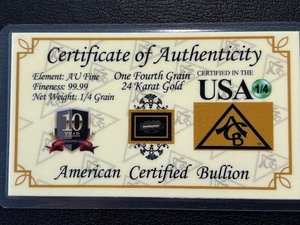 14 Grain .999 Fine Gold Bar