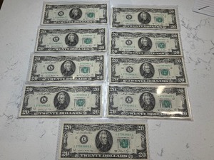 (9) 1981 A Green Seal $20 Dollar Federal Reserve Notes Uncirculated, Consecutive with Triple Numbers