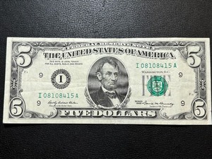 1969 Green Seal $5 Dollar Federal Reserve Note