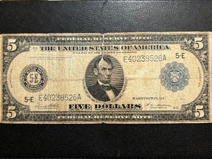 1914 Blue Seal $5 Dollar Federal Reserve Note