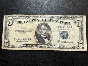 1953 A Blue Seal $5 Dollar Silver Certificate