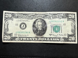 1963 A Green Seal $20 Dollar Federal Reserve Note