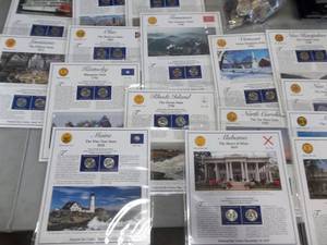 16 Sets Of 2-State Quarters & Commemorative  Postage Stamps With History Of Each State, Capitol, Bird, Flower, Tree & Motto