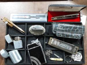 Hohner Harmonica With Case, Pens, Lighters, Pocket Knife