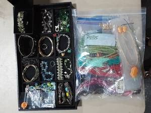 Items On Tray & Bag Of Assorted Jewelry