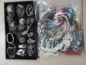 Items On Tray & Bag Of Assorted Jewelry