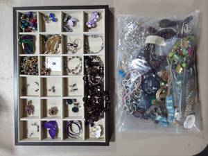 Items On Tray & Bag Of Assorted Jewelry