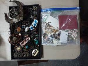 Items On Tray & Bag Of Assorted Jewelry