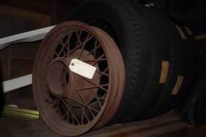 lot 2M image: 1930 Chevrolet Coupe Etc. Parts...(4) NOS Rubber Tires wThread (1) Spare wRim